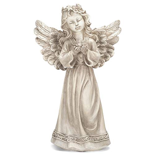 Napco Bird in Angels Hands Soft Grey 12.5 Inches Polyresin Outdoor Garden Statue