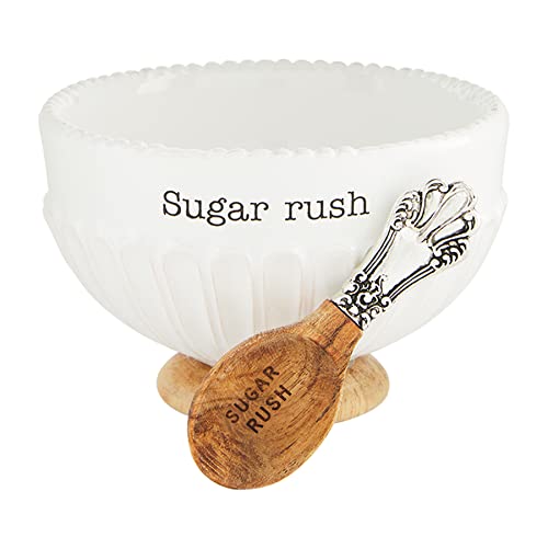 Mud Pie Sugar Candy Dish Set, Bowl 3" x 4.5", Scoop 3.5", Dolomite
