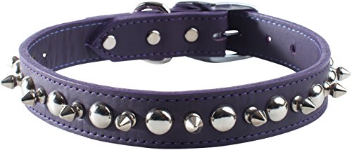 OmniPet Signature Leather Pet Collar with Spike and Stud Ornaments, Purple, 1/2 by 12"