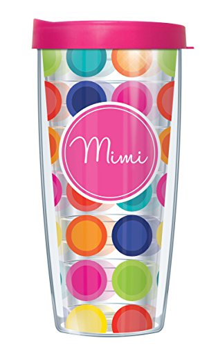 Freeheart Signature Tumblers Mimi Hot Pink Insignia Wrap on Happy Circles 16 Ounce Double-Walled Travel Tumbler Mug with Hot Pink Easy Sip Lid