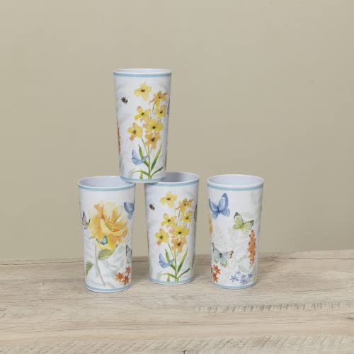 Gerson International Melamine Butterfly Design Cups, Set of 4, 6 inch Height
