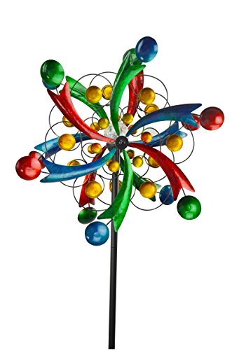 Red Carpet Studios 34408 Outdoor D√©cor Wind Spinner Solar Metal Garden Stake, Pinwheel Cups