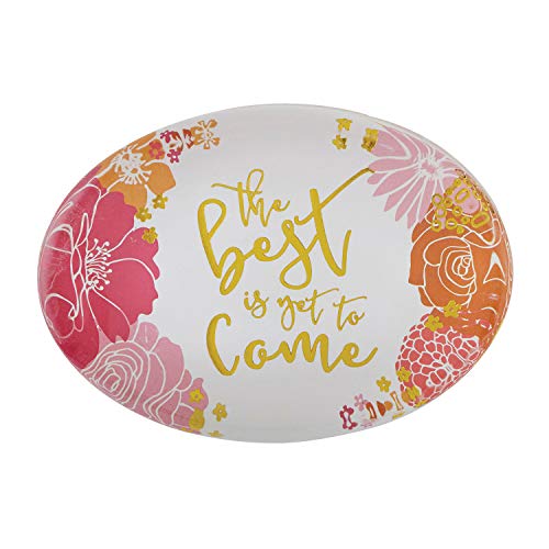 Creative Brands CB Gift Bouquet Collection Oval Glass Paperweight Coral Floral, 3.5 x 3.5-Inches, The Best is Yet to Come