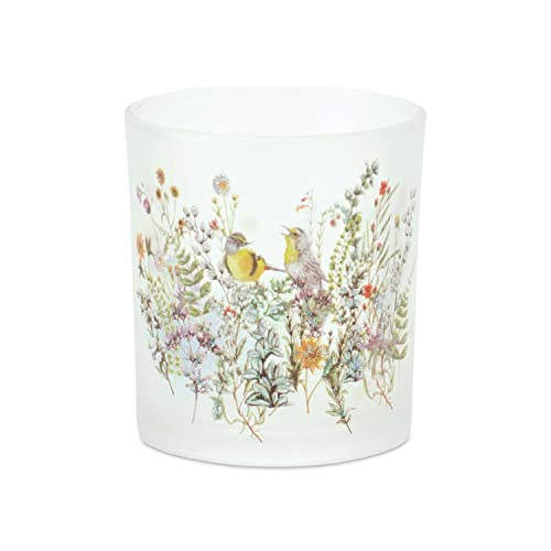 Melrose 85994 Bird and Floral Pattern Votive, 3.25- inch Height, Glass