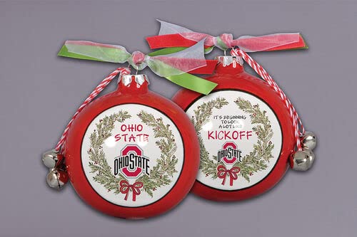 Magnolia Lane Christmas Hanging Ball Ornament with Ribbon and Bell, 3.5-inch Diameter, Holiday Season Christmas Tree Decoration (Ohio State Go Bucks Kickoff)