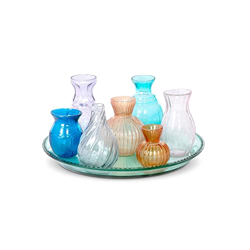 Park Hill Collection La Boheme Arc-En-Ciel Vase Collection, Large, Set of 7 Vases with Tray