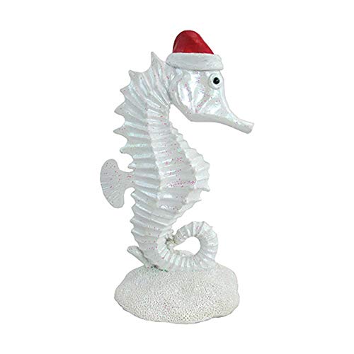 unison gifts White Seahorse with Santa Hat Figurine 7.3 Inch