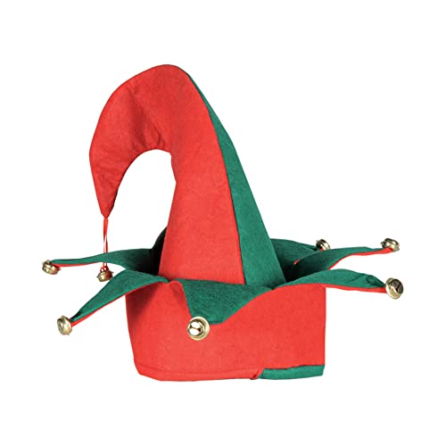 Beistle 20736 Felt Elf Hat with Bells, One Size Fits Most, (Red/Green)
