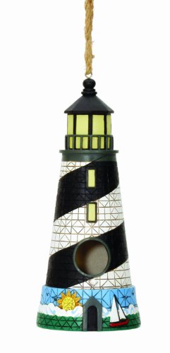 Spoontiques Lighthouse Birdhouse, Black/White