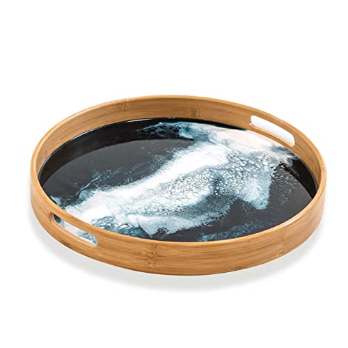 Lynn & Liana Designs Bamboo Round Serving Trays, 16-inch Length, Navy White Metallic