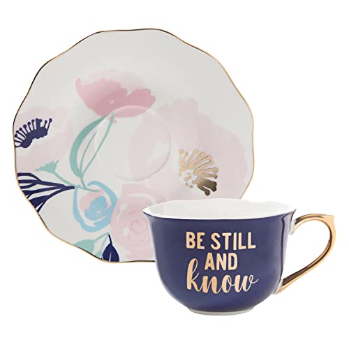 Creative Brands Faithworks-Slant Collections 2-Piece Tea Cup and Saucer Set, 5-Ounce, Be Still