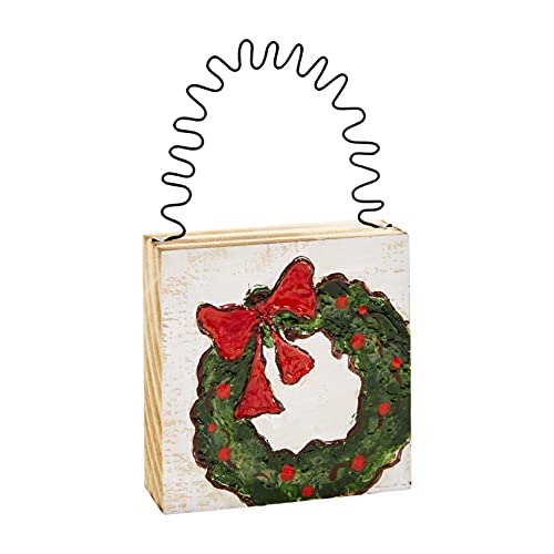 Mud Pie Wreath Block Ornament, 3 1/2-inch