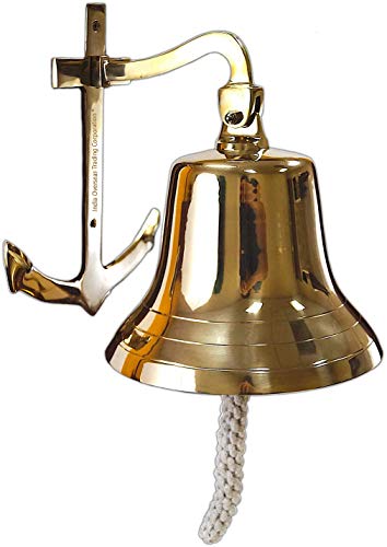 Nagina International Ships Bell - Large - Solid Brass W/mounting Bracket and Anchor New