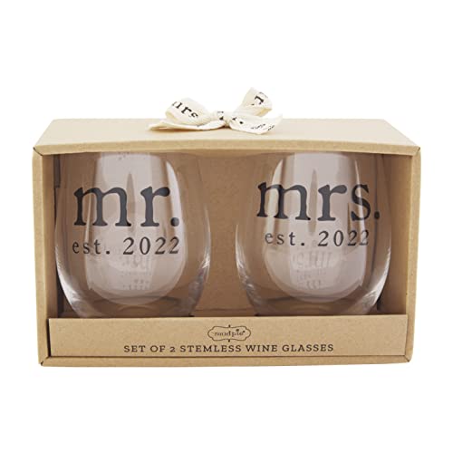 Mud Pie Mr. and Mrs. Wine Glass Set, 16 Ounce
