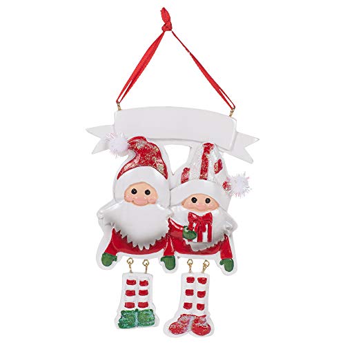 Kurt Adler A1956 Gnome Family of 2 Hanging Ornament for Personalization, 5-inch High, Resin