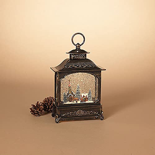 Gerson 2651280 Lighted Spinning Water Globe Lantern with Village Scene, Battery Operated, 11.75-inch Height