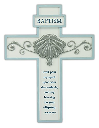 Cathedral Art Abbey Gift Blue Baptism Cross with Easel Back