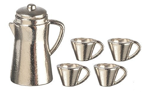 Aztec Imports Melody Jane Dollhouse Chrome Coffee Pot & Mugs Miniature Kitchen Accessory