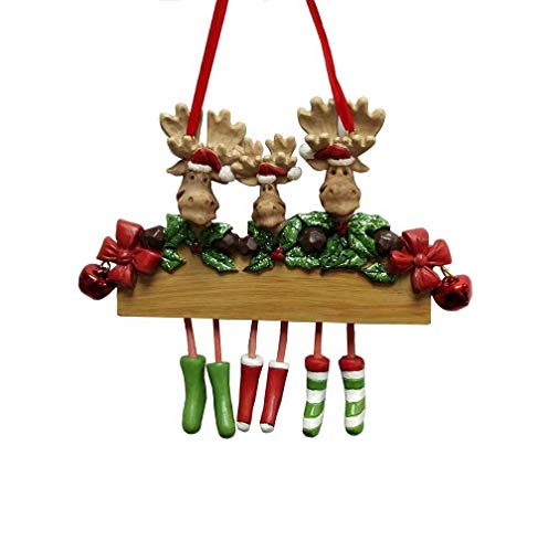 Kurt Adler Moose with Holly Family of 3 Ornaments for Personalization