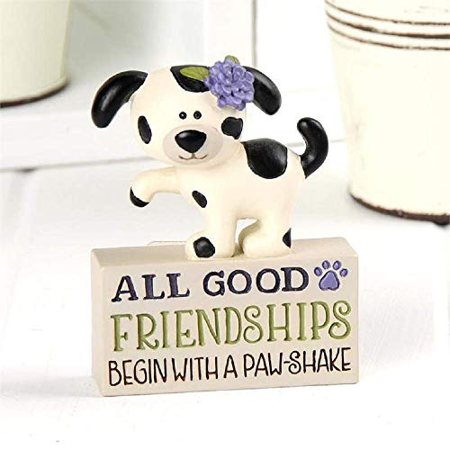 Blossom Bucket 201-12485 All Good Friendships Pup on Decorative Block Sign, 3-inch High