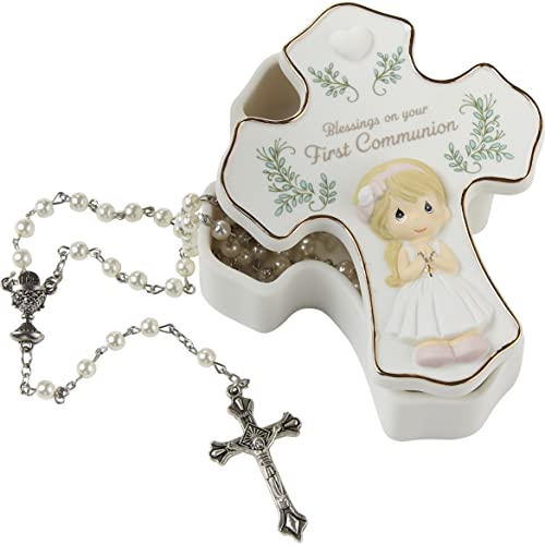 Precious Moments 222407 Blessings On Your First Communion Girl Bisque Porcelain/Plastic Rosary Box with Rosary