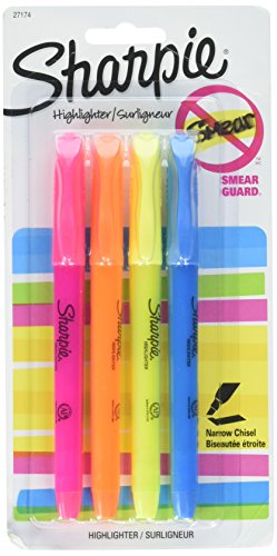Pens Sharpie 27174PP Pocket Highlighters, Smearguard Ink Technology, Slim Shape, 1 Blister with 4 Assorted Color Highlighters