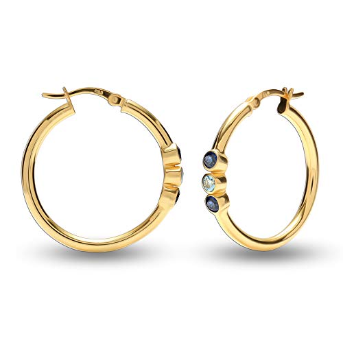 LeCalla Flaunt Sterling Silver Jewelry Round Hoop Earrings for Teens and Women (3 MM Sapphire & Topaz Round Cut)