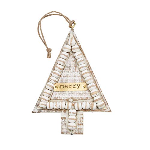 Mud Pie Beaded Plaque Ornament,4.5" x 3.25",White