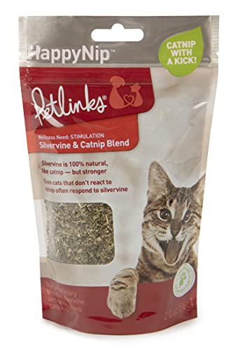 Worldwise Petlinks, HappyNip, Loose Silvervine and Catnip Blend, Natural Cat Treats, Pure, Potent, Resealable Pouch, 2 Oz