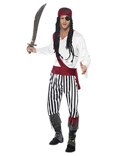 Smiffys mens Pirate Man Adult Sized Costume, Black & White, M - US Size 38 -40