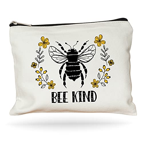 Moonwake Designs Bee Kind Makeup Bag, Gift for Beekeeper, Beekeeping, Honeybee Gift, Bee Bag, Honeybee Cosmetic Pouch, Gardener Gift, Honey Bee, Bumblebee, Queen Bee