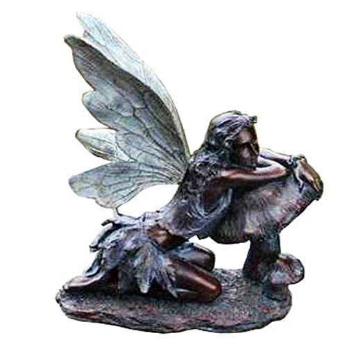 Napco Fairy on Mushroom Bronze Finish 17" Resin Stone Garden Statue Figurine