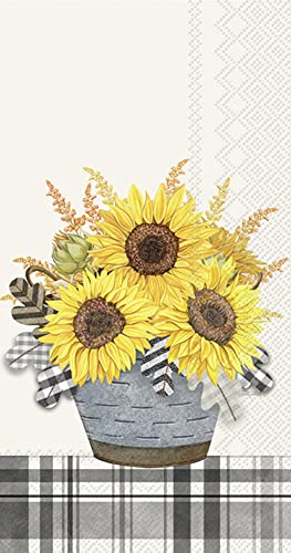 Boston International IHR 3-Ply Guest Towel Buffet Fall Autumn Halloween Thanksgiving Paper Napkins, 16-Count, Gingham Sunflowers