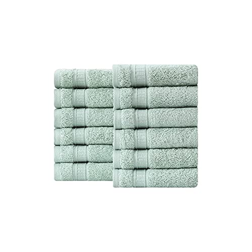 LA HAMMAM 12 Piece 13√ì _ 13√ì Soft Turkish Cotton Washcloths for Bathroom, Kitchen, Hotel, Spa, Gym & College Dorm | Absorbent and Super Soft Washcloth Set for Body & Face, Baby and Adults - Green