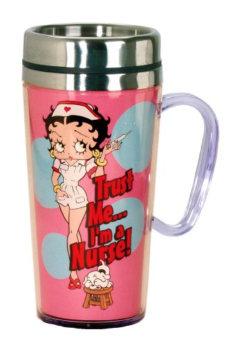 Spoontiques Betty Boop 17248 Nurse Insulated Travel Mug, 14 ounces, Pink