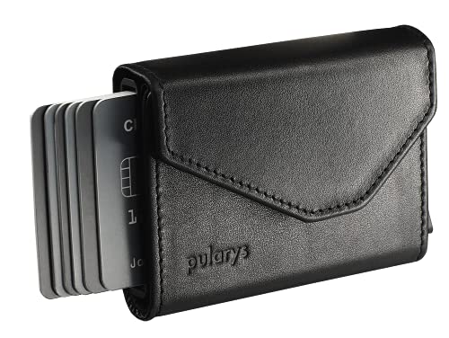 PULARYS Mini Wallet RAVEN - Multifunckion Credit Card Case - Italian Leather - RFID blocking - Size: 6.5 x 10 x 2.5 cm - Space for up to 7 Cards - Classic Design