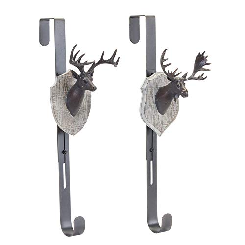 Melrose 80586 Resin and Metal Deer and Moose Hook Set of 2, 19-inch Height, Gray
