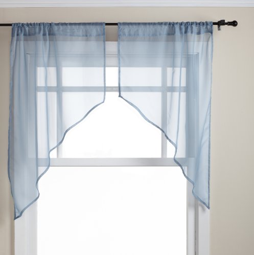 Belle Maison Stylemaster Elegance Sheer Voile, 56" X 38" | Swag, Smoke Blue