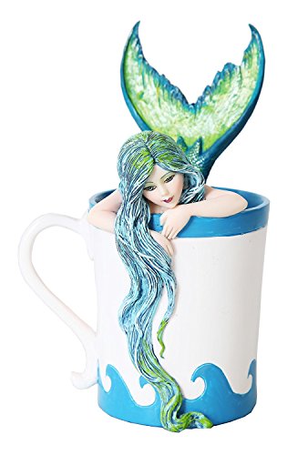 Pacific Trading PTC 5.25 Inch Morning Bliss Mermaid in Coffee Cup Statue Figurine