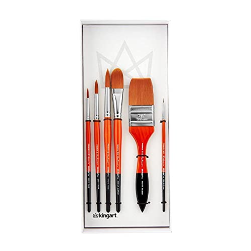 KINGART Radiant-TAKLON Set of 6 Paint Brush Set, Assorted, Gold, Silver, Black, Wood Stain