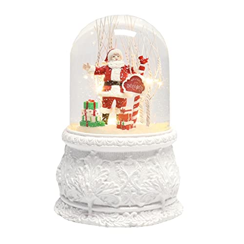Roman 75565-6.2"H MUS LED SANTA TALL DOME GLITTERDOME BATT N/I WIND/UP Christmas Glass Globes