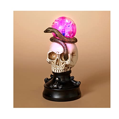 Gerson 2598410 Battery Operated Resin Skull and Snake Base with Static Lighted Magic Ball Figurine, 10.43-inch Height