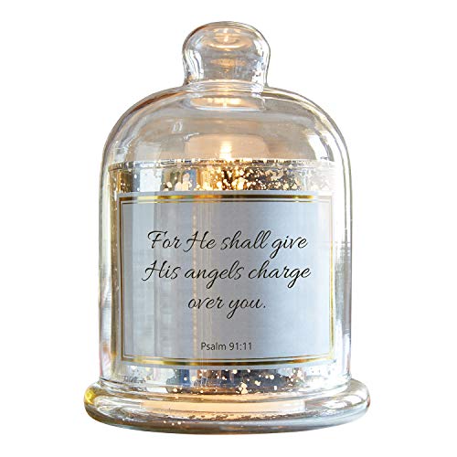 Creative Brands CB Gift Heartfelt Collection-Lustre Mercury Glass Cloche Dome Candle Holder, 5.5 x 7-Inches, His Angles-Psalm 91:11