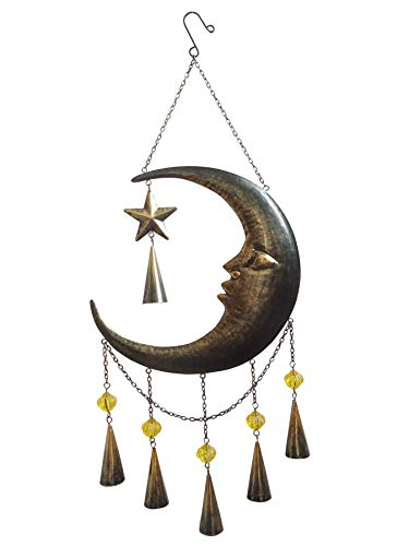 Comfy Hour Sun Moon Face Engraved Collection Metal Art Decorative Moon-Face Star Windchime Hanging Wind Chime Windbell 29"