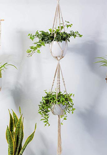 ecofynd Macrame Cotton Plant Hanger [Without Pot] | Rope Flower Pot Holder for Indoor Outdoor Balcony Garden | Boho Home Decor - Set of 1