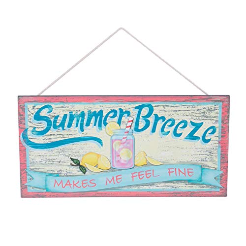 Beachcombers Summer Breeze Makes Me Feel Fine Pink Lemonade Wood Plaque 14 Inch Wall Decor