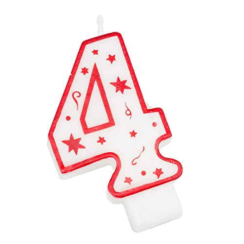 Chef Craft Classic Numeral Candle, Number 4, 3 Inch, White/Red