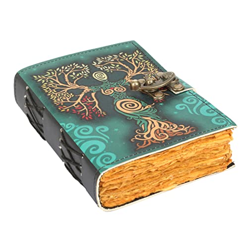 Tuzech Blank Spell Book Of Shadows Journal With Lock Clasp Prop Vintage Handmade Leather Diary For Women Men Gift Embossed Prayer Pagan Antique Witchcraft Wiccan Notebook Daily 7 Inches