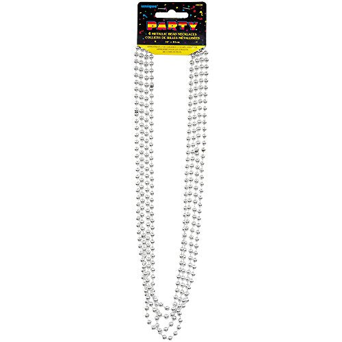Unique Industries Metallic Silver Mardi Gras Beads, 4ct