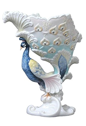 Unicorn Studio US 10.75 inchWhite Porcelain Votive Standing Peacock wFan Tail